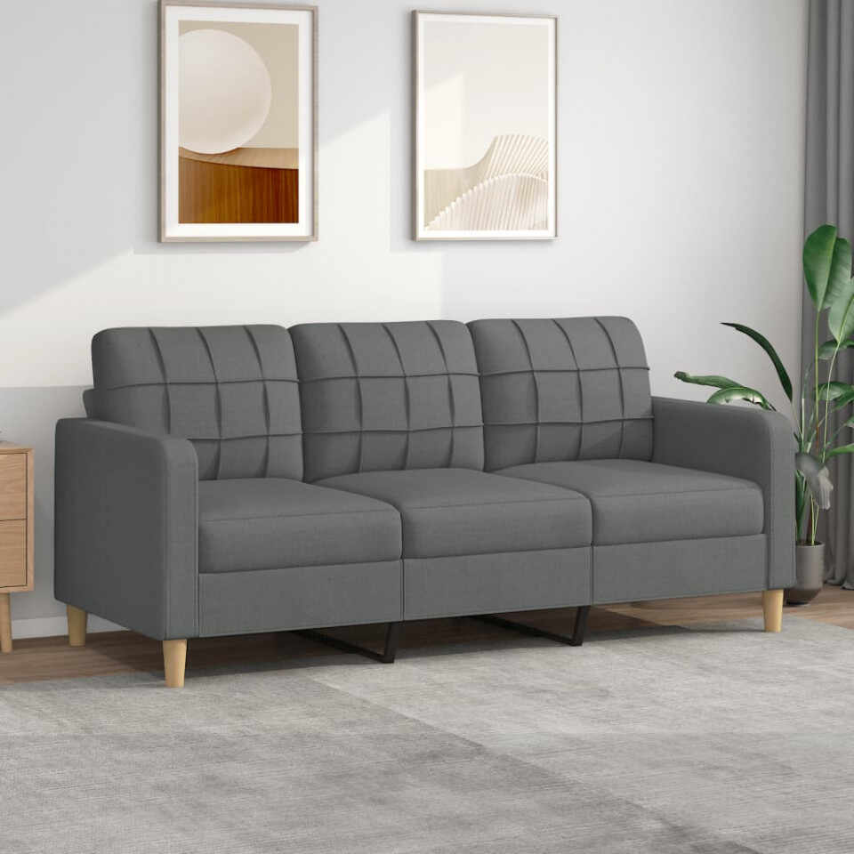 Canapea cu 3 locuri, gri închis, 180 cm, material textil
