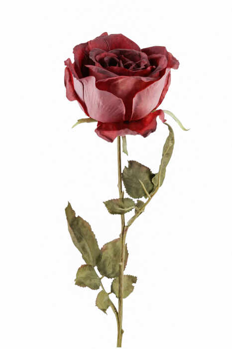 Floare artificiala trandafir Rose, Fibre artificiale, Rosu inchis, 66 cm