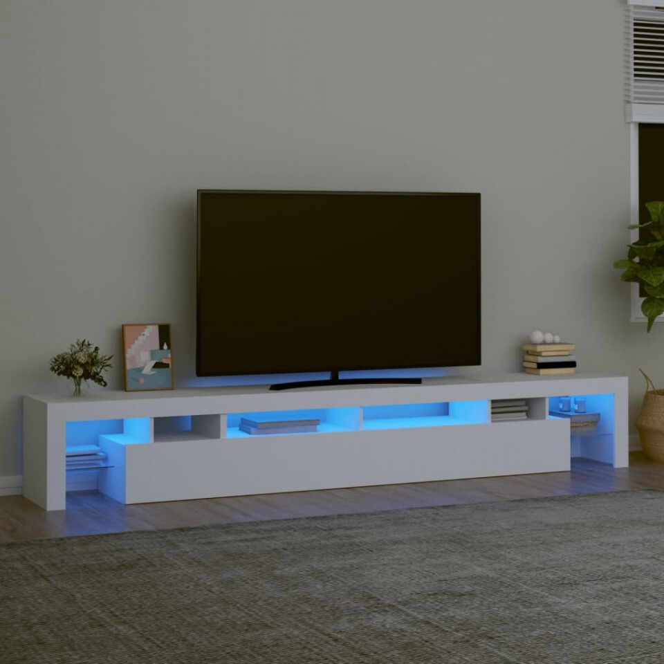Comodă TV cu lumini LED, alb, 260x36,5x40cm
