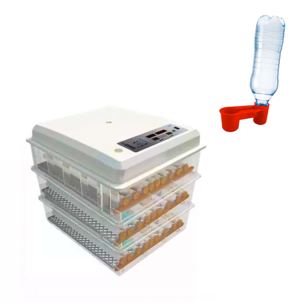 Pachet Incubator Oua Automat MS-176, 176 oua, Alimentare 12V/220V + Adapatoare pentru pui cu capac pentru sticla - set 10 bucati