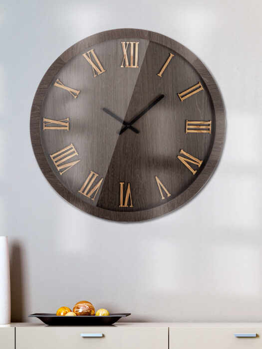 Ceas de perete Schinzo, sticla mdf metal sintetic lemn, negru, 5.5x60 cm