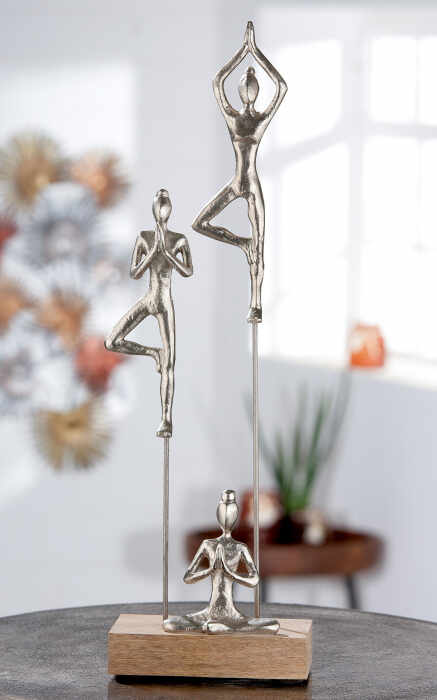 Decoratiune Yoga Group, Aluminiu Lemn, Maro Argintiu, 15.5x51x9 cm