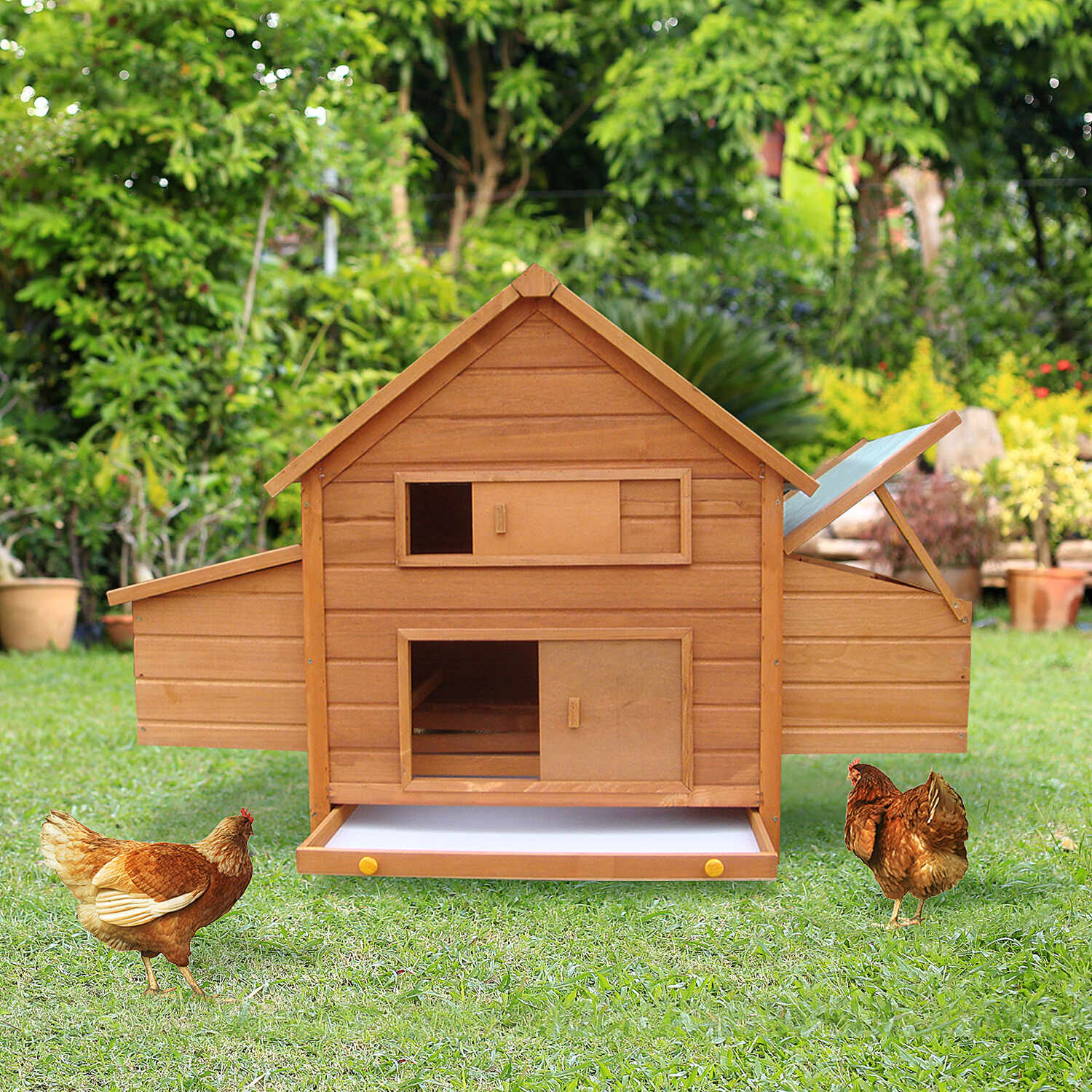 PawHut Coteț pentru Găini de Grădină din lemn de Brad, lemn verde, 160x98.5x107cm